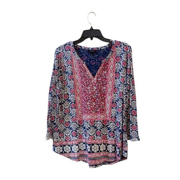 Lucky Brand Women’s Blue Red Tunic Knit Top Shirt EUC - Picture 1 of 11